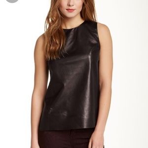 Vince Leather Top with Perforated Side Panel Detail